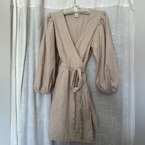 H&M Cream Linen Blend Wrap Dress Size Small
